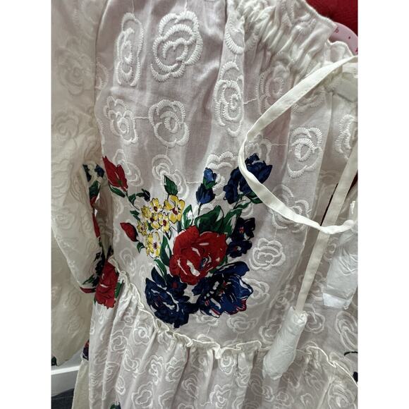 Tory Burch Floral Embroidered Dress Long Sleeve White Tiered Mini - Picture 4 of 10